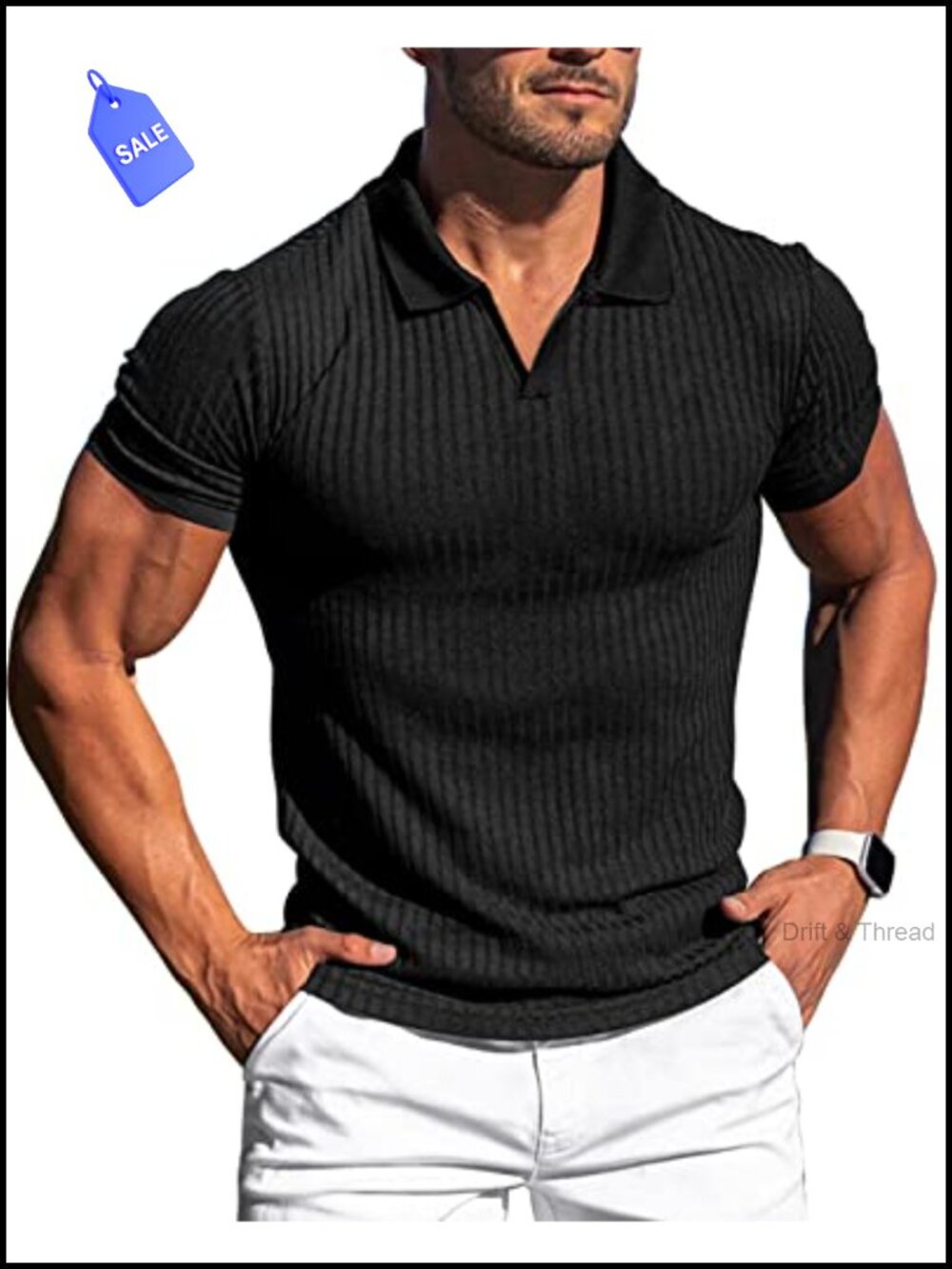 Slim Fit Muscle Polo Shirt Men V Neck Short Sleeve Golf Tennis Active